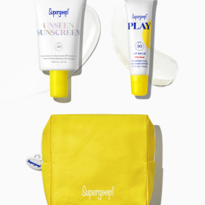 Supergoop! On The Go SPF Set - Unseen Sunscreen SPF 50 + PLAY Lip Balm SPF 30 with Pouch, Travel-Ready Protection