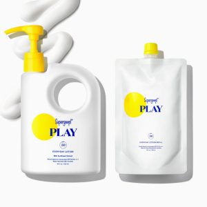 Supergoop! PLAY Everyday Lotion SPF 50 Pump & Refill Set 36oz Total - Water & Sweat Resistant Sunscreen for Face & Body, Family Size