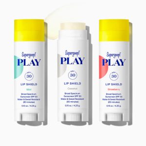 Supergoop! PLAY Lip Shield SPF 30 Trio Pack - Mint, Coconut & Strawberry, Water & Sweat Resistant Lip Sunscreen Balm