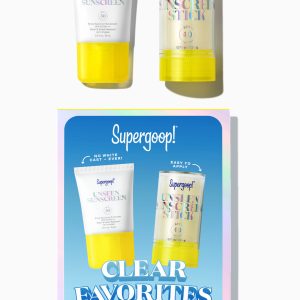Supergoop! Clear Favorites Invisible SPF Set - Unseen Sunscreen SPF 50 + Unseen Sunscreen Stick SPF 40 Duo Kit, No White Cast Protection