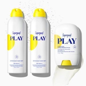Supergoop! PLAY Sun Protection Bundle - 2x Antioxidant Body Mist SPF 50 + 1x Everyday Sunscreen Stick SPF 50, Water & Sweat Resistant